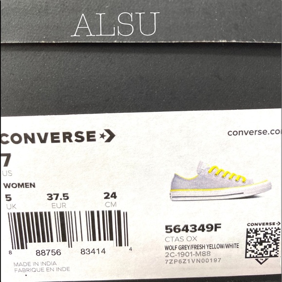 🌸Sale🌸 Converse Ctas Low Top Canvas Wolf Grey Yellow Women's Size 7 564349F - Picture 7 of 7